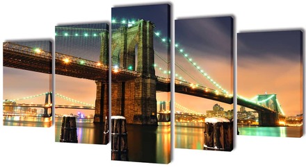 vidaXL Kanvas Flerdelt Veggdekorasjon Brooklyn Bridge 100 x 50 cm