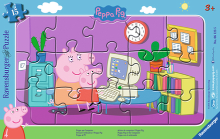 Ravensburger Frame Puslespil - Peppa Pig: Peppa på computeren, 15 stykker