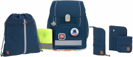 LÄSSIG Boxy Unique 7-delt skoletaske sæt marineblå