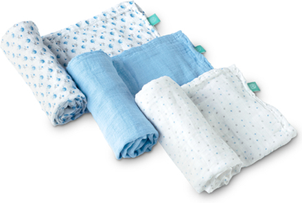 KOALA BABY CARE ® Musselindetørklæde Soft Touch 80 x 80 cm 3-pak - blå