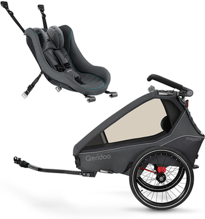 Steel Qeridoo® Kidgoo 1 cykelanhænger til børn grå med autostol mørkegrå 2023