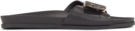 Sandaler och Slip-ons Tommy Hilfiger Th Hardware Leather Flat Sandal FW0FW07940 Svart