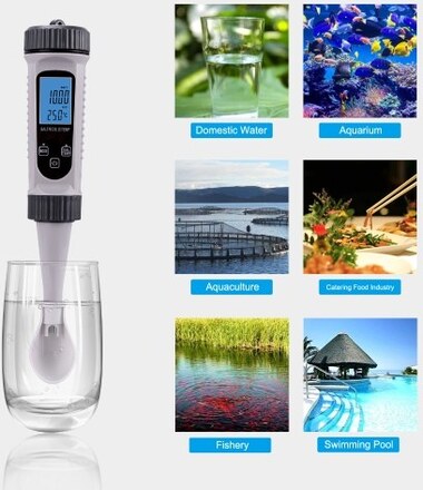 4in1 Digital Water Tester SALT TDS S.G. Temp Meter High Accuracy Water Quality Testing Pen Measurement Device for Drinking Water Swimming Pool Aquarium Hydroponics