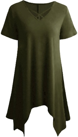 Sexy Frauen Asymmetrisches T-Shirt Criss Cross V Neck Kurzarm Bluse Solid Loose Casual Tunika Top Schwarz / Grau / Army Green