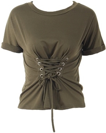 Trendy Frauen T-Shirt Criss Kreuz schnüren sich oben Verband-Loch-Öse-runde Ansatz-Kurzschluss-Hülse beiläufige Oberseiten