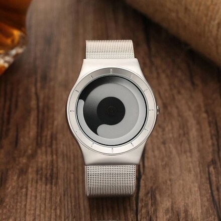 Persönlichkeit Vortex Konzept Uhr Ohne Zeiger Strass Moderne Armbanduhr Trend Sport Schwarz Armbanduhr Paar Uhren für Männer Frauen (Weiß)