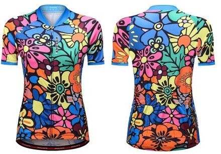 Kurzarm-Radtrikot für Frauen Blume-gedruckt Quick Dry Sommer MTB Bike Shirt Reitbekleidung