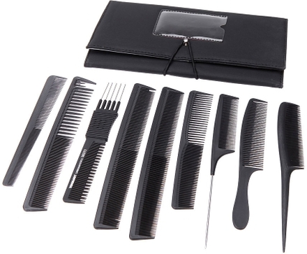 9pcs Pro Salon Hair Comb Set Plastic Barbers Schneidekämme Set mit Etui Inhaber Fall Schwarz