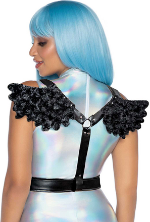 Furry Angel Wing Body Harness Black