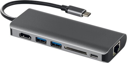 Deltaco USBC-1266 USB-C dockningsstation med HDMI, RJ45, 2xUSB A, US