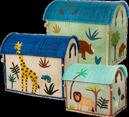 Rice - Large Set of 3 Toy Baskets - Blue Jungle Theme