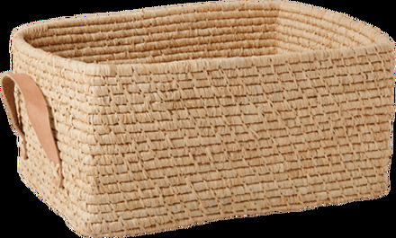 Rice - Raffia Rectangular Basket w. Leather Handle - Nature