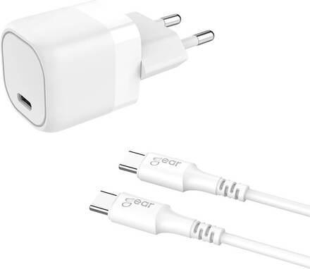 GEAR Charger 220V 1xUSB-C White PD/PPS 25W Cable USB-C to USB-C 3A