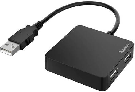 HAMA Hub USB-A 2.0 4x Portar 480 Mbit/s Svart