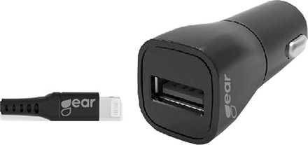 GEAR Laddare 12-24V 1xUSB 2,4A Svart Lightning Kabel 1m MFI C89