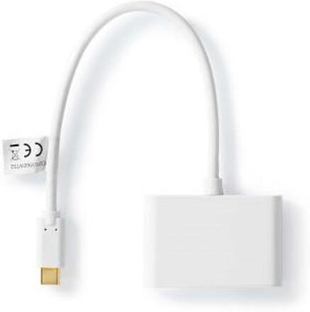 Nedis USB Multi-Port Adapter | USB 3.2 Gen 1 | USB-C- Hane | 2x USB-A | 1000 Mbps | 0.20 m | Rund | Nickelplaterad | PVC | Vit | Blister