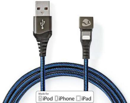 Nedis USB-kabel | USB 2.0 | Apple Lightning, 8-stifts | USB-A Hane | 12 W | 480 Mbps | Nickelplaterad | 2.00 m | Rund | Flätad / Nylon | Blå / Svart | Kartong med täckt fönster