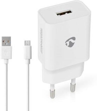 Nedis Väggladdare | 1x 2.1 A A | Antal utgångar: 1 | USB-A | Micro USB (Lös) Kabel | 1.00 m | Maximal Utgångseffekt: 12 W | Single Voltage Output