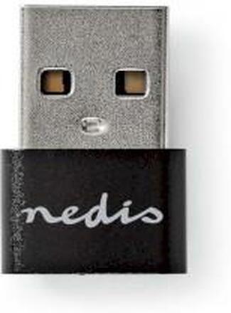 Nedis USB-A Adapter | USB 2.0 | USB-A Hane | USB-C- Hona | 480 Mbps | Rund | Nickelplaterad | Svart | Kuvert