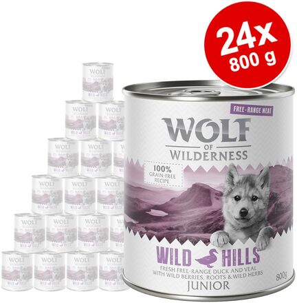 Sparpaket Wolf of Wilderness Junior "Freiland-Fleisch" 24 x 800 g - Junior Blue River - Freiland-Huhn & Lachs