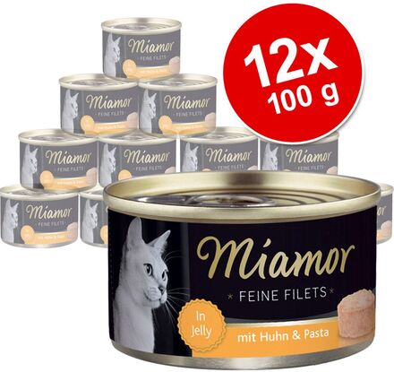 Sparpaket: 12 x 100 g Miamor Feine Filets - Thunfisch & Käse in Jelly
