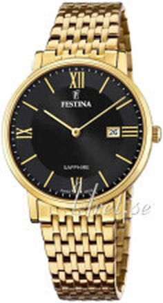 Festina F20020-3 Swiss Made Sort/Gul guldtonet stål Ø39 mm