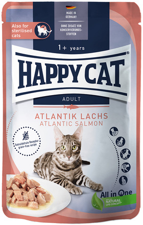 Ekonomipack: Happy Cat Pouch Meat in Sauce 24 x 85 g - Atlantic Salmon - lax