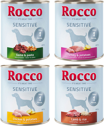 Ekonomipack: Rocco Sensitive 24 x 800 g - Blandpack, 4 sorter