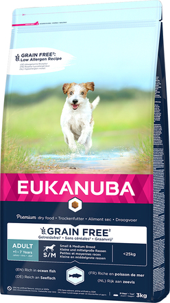 Eukanuba Grain Free Adult Small / Medium Breed med Laks - 2 x 3 kg