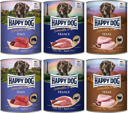 Ekonomipack: Happy Dog Sensible Pure 12 x 800 g - Mix 3 sorter