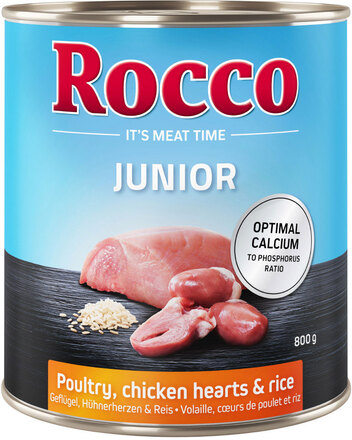 Rocco Junior 6 x 800 g - Kyllingehjerter & ris + kalcium