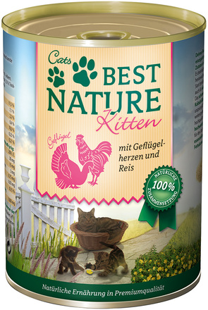 Ekonomipack: Best Nature Kitten 12 x 400 g - Fjäderfähjärta & ris