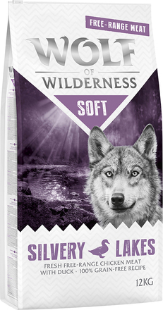 Økonomipakke: 2 x 12 kg Wolf of Wilderness - Soft & Strong Silvery Lakes Frilandskylling & -And
