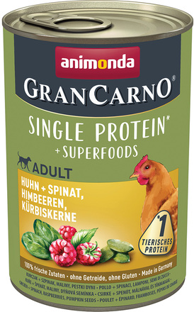 Animonda GranCarno Adult Superfoods 6 x 400 g Kyckling & spenat, hallon, pumpafrön