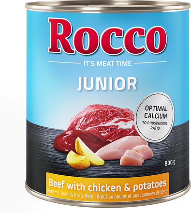 Økonomipakke Rocco Junior 24 x 800 g - Okse med Kylling & Kartoffel