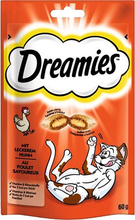 Blandat provpack: Dreamies Cat Treats 4 x 60 g - Kyckling, Anka, Kalkon och Ost