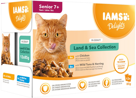 IAMS Delights Senior Land & Sea Collection i Sauce - 12 x 85 g