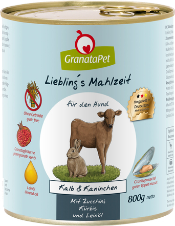 GranataPet Liebling's Mahlzeit 6 x 800 g - Kalv & kanin med zucchini, pumpa och linolja