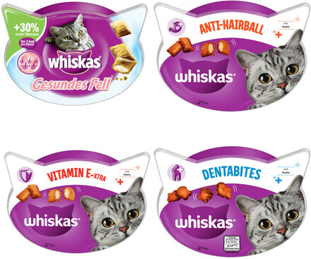 Whiskas kattgodis i mixpack till extrapris! - Vitamin E-Xtra (2 x 50 g) + Healthy Fur (2 x 50 g) + Anti-Hairball (2 x 60 g) + Dentabites Kyckling (2 x 40 g)