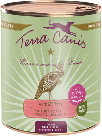 Terra Canis Vitality Menu 6 x 800 g - Kalkon med kastanjer, papaya & lupin