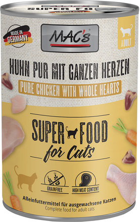 Ekonomipack: MAC's Cat kattfoder 12 x 400 g - Kyckling PUR med hela fjäderfähjärtan