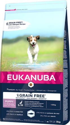 Eukanuba Grain Free Puppy Small / Medium Breed med Laks - 2 x 3 kg
