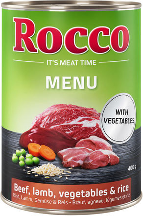 Rocco Menu 12 x 400 g - Nötkött med lamm, grönsaker & ris