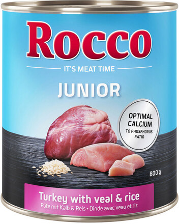 Rocco Junior 6 x 800 g - Kalkun & kalvehjerter + kalcium