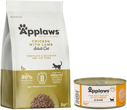Applaws provpack: Torr- och våtfoder - 2 kg Adult Chicken & Lamb + 6 x 156 g Kycklingbröst & ost