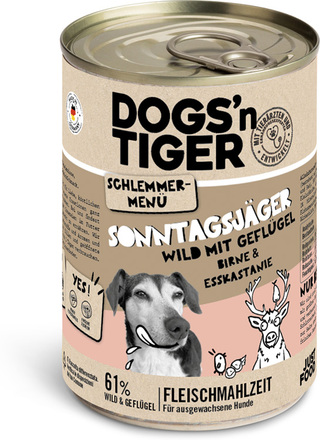 Dogs'n Tiger gourmetmeny för hundar 6 x 400 g - Vilt med fjäderfä med päron, hirs och ätkastanj