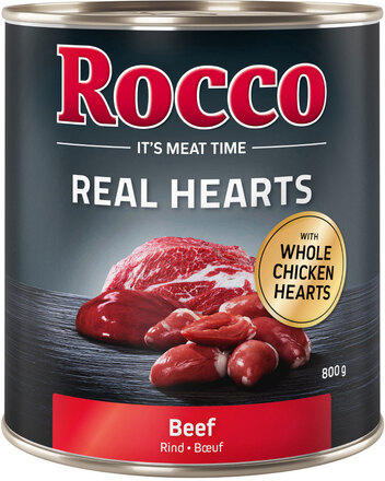 Ekonomipack: Rocco Real Hearts 24 x 800 g - Nötkött med hela kycklinghjärtan