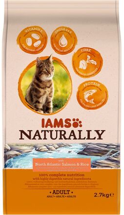Økonomipakke: 2 poser IAMS tørrfor for katter til lavpris - Naturally Cat Adult with salmon 2 x 2,7 kg