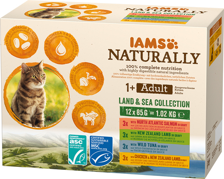 IAMS Naturally Adult Cat Land & Sea Collection - 12 x 85 g