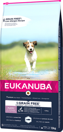 Eukanuba Grain Free Puppy Small / Medium Breed med Laks - Økonomipakke: 2 x 12 kg